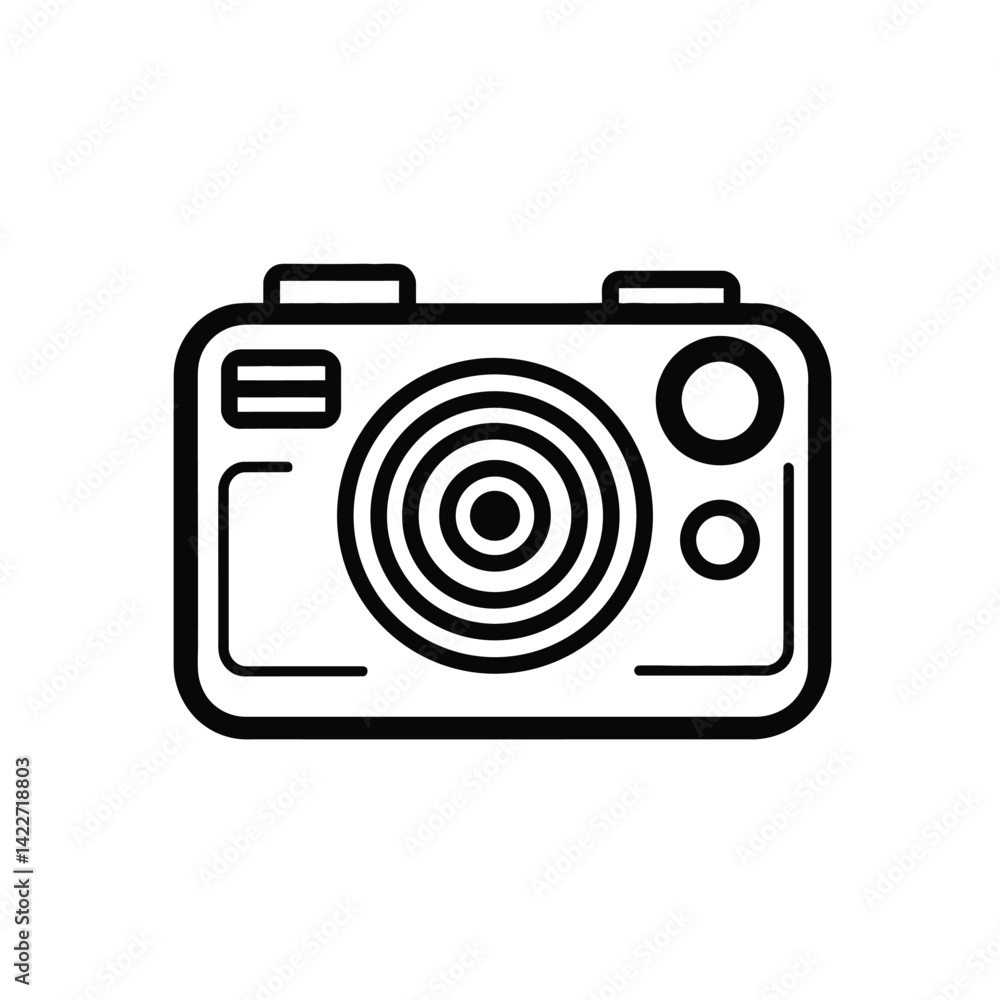 Poster Simple Camera Icon with Circular Lens and Flashlight on Transparent BG