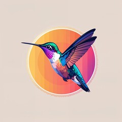 Obraz premium hummingbird on plain colorful background illustration icon logo concept 