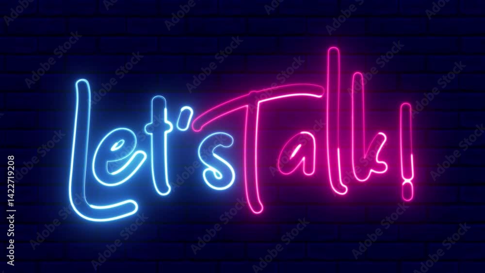 Aufkleber let's talk neon sign. lets talk text font with neon light. luminous and shimmering haze inside the l