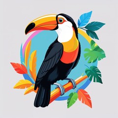 Fototapeta premium toucan on plain colorful background illustration icon logo concept 
