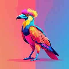Fototapeta premium turaco on plain colorful background illustration icon logo concept 