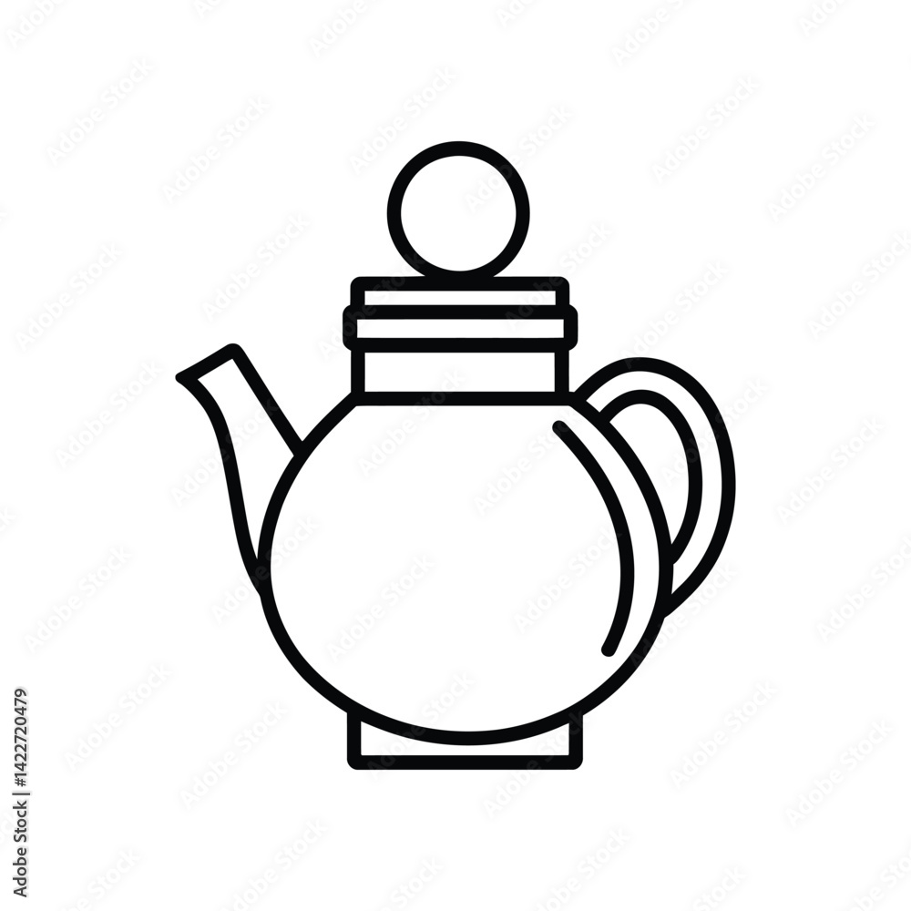 Poster simple line drawing of a teapot with round lid on transparent background