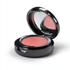 Open blush makeup container isolated on white background