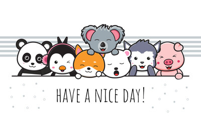 Obraz premium Cute animal doodle banner background wallpaper icon cartoon illustration