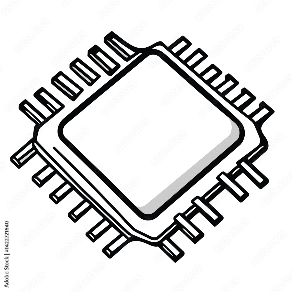 Aufkleber simple style microchip design with outline on transparent background for tech projects