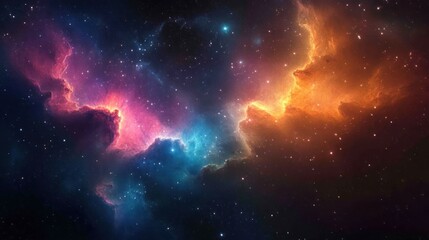 Fototapeta premium Vibrant cosmic nebula with ethereal hues of orange pink and blue amidst sparkling stars creating a mesmerizing otherworldly galactic expanse