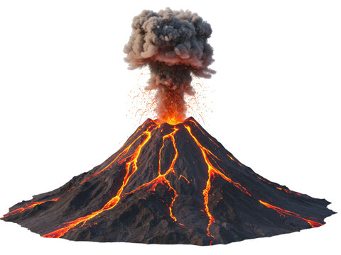 Erupting volcano model png on transparent background