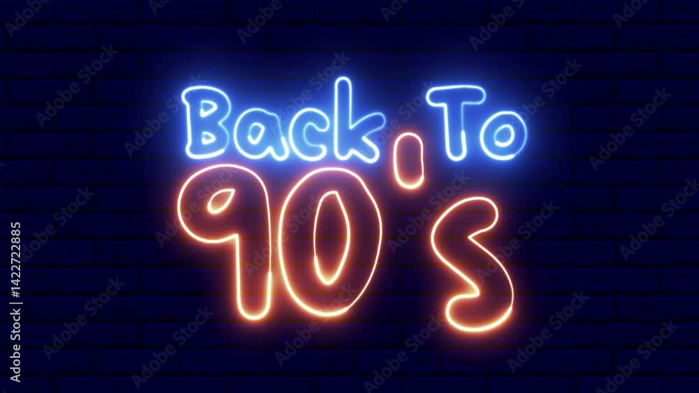 Poster 3840x2160. back to the 90's text font with neon light. luminous and shimmering haze inside the lette