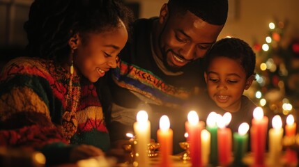 Kwanzaa family gathering with candles and storytelling