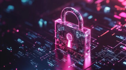 Lock icon with binary code background, data security symbol