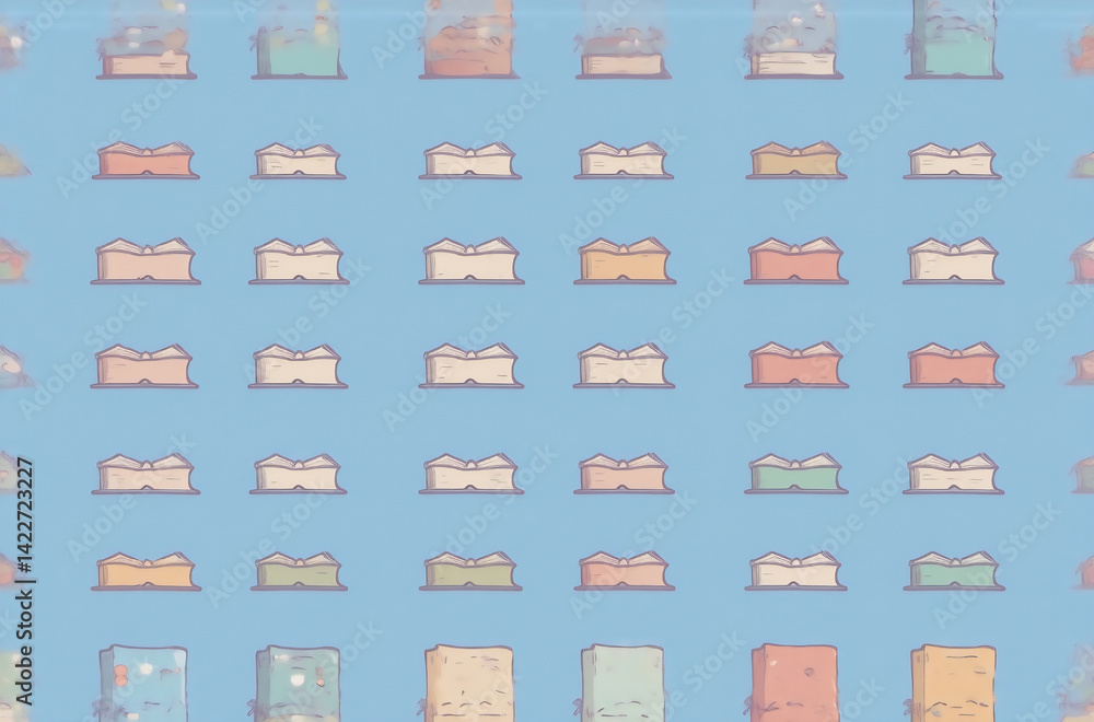 Leinwandbilder a repeating pattern of colorful, cartoonish avatar-like shapes on a light blue background. they rese