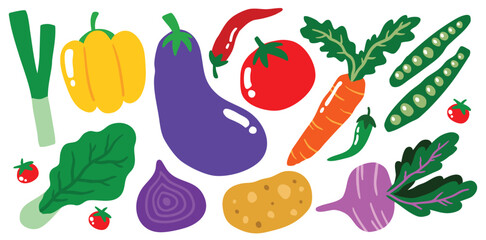 Set of hand drawn vegetables flat vector illustration