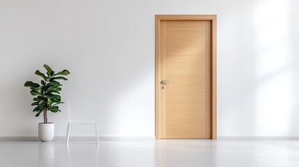 Simple, modern interior with a light wooden door