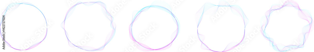 Poster colorful abstract wave circle on white background. set of abstract circle frame with wave lines patt