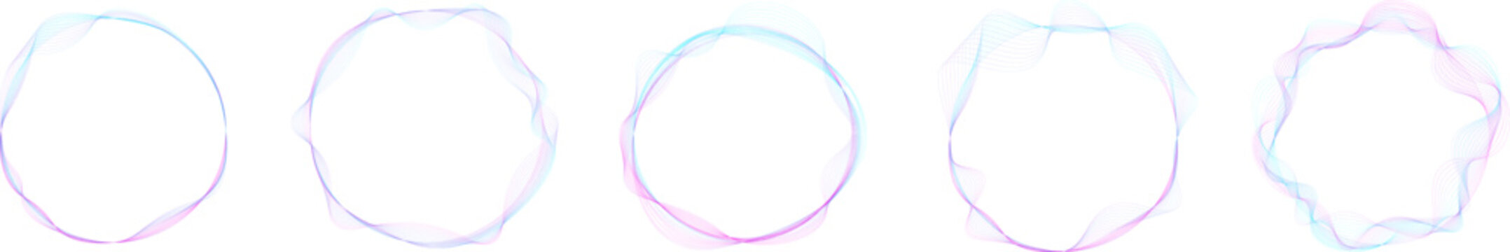 Colorful abstract wave circle on white background. Set of abstract circle frame with wave lines pattern flowing. Concept of music, technology, ai and artificial intelligence