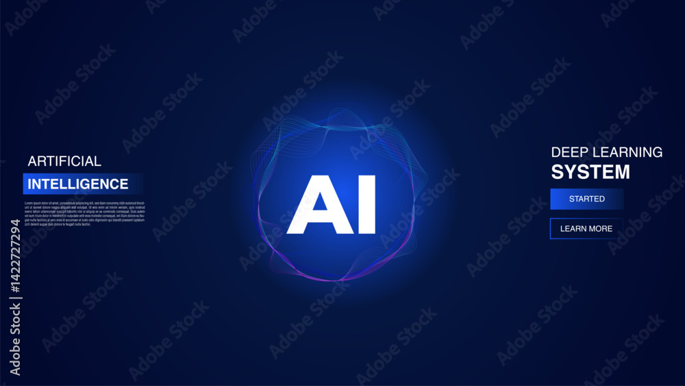 Poster artificial intelligence (ai) background design. abstract futuristic digital and technology on dark b