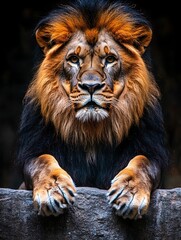 Naklejka premium Majestic Lion Portrait on Rock