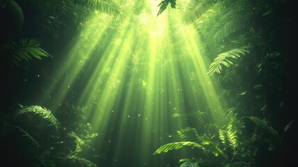 Lush jungle sunlight beams through dense foliage