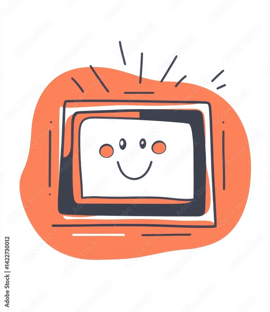 Aufkleber video icon in simple line art style with red and orange color scheme