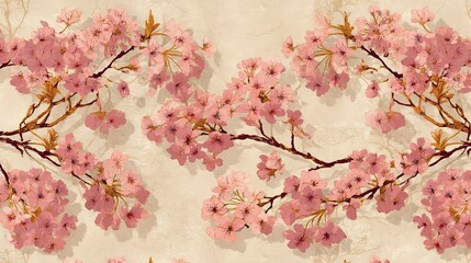 Fototapeta premium Delicate cherry blossoms adorn a pastel backdrop.