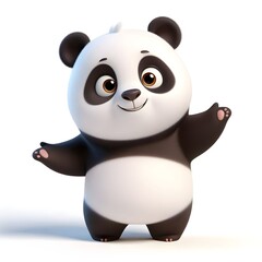 3d cute animation of a panda on white background