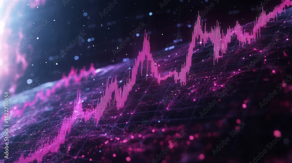 Poster financial data displayed with a bright fluctuating line graph