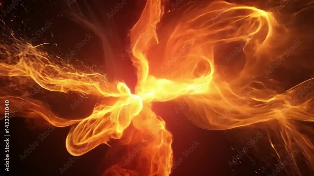 Poster dynamic fiery explosion intense orange and yellow flames swirl, capturing energy and heat in mesmeri