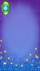 A vibrant purple and blue backdrop, textured with subtle lines and patterns, frames a lighter central area