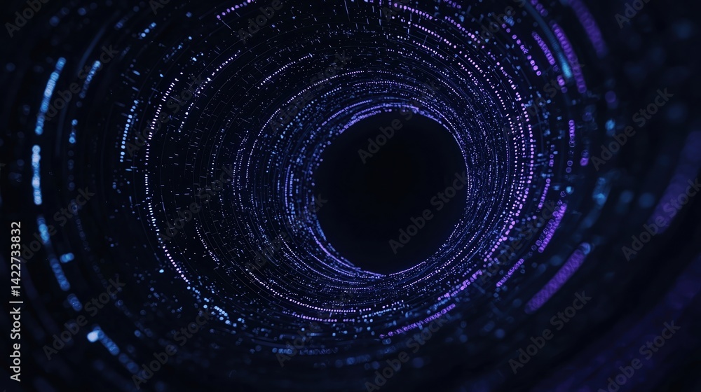 Poster a dark, swirling tunnel of light particles, creating a mesmerizing visual effect reminiscent of a co