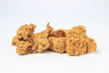 crispy chicken skin fried using flour. isolated on white background
