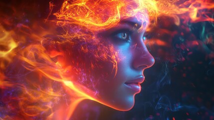 Obraz premium Abstract face with fire energy