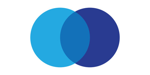 Intersecting circles. Blue and cyan. Merge concept. Colored icon. Business background. Vector illustration. Stock image.