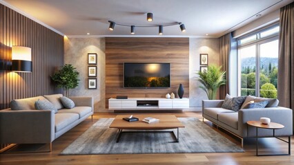 Fototapeta premium Minimalist Living Room Concept with Natural Aesthetics and Warm Decor