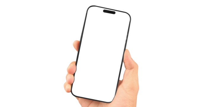 Handheld smartphone displaying blank screen indoor setting digital device modern environment close-up view technology concept