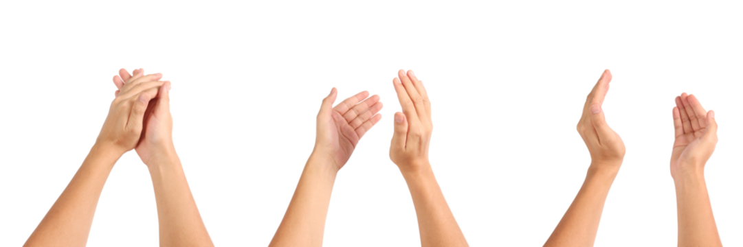 Celebratory applause gesture by diverse hands high-quality image minimalist setting close-up perspective expressing joy and appreciation