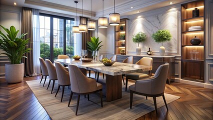 Obraz premium Elegant Dining Room Design with Refined Marble and Sophisticated Touches