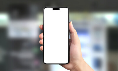 Hand holding smartphone device and touching screen