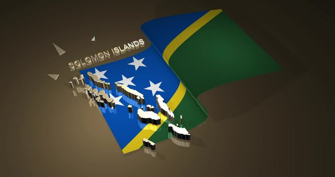 3D Map and Flag of Solomon Islands in animation