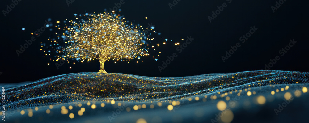 Aufkleber a tree is shown in a field of stars, with the stars surrounding it. the image has a dreamy, ethereal