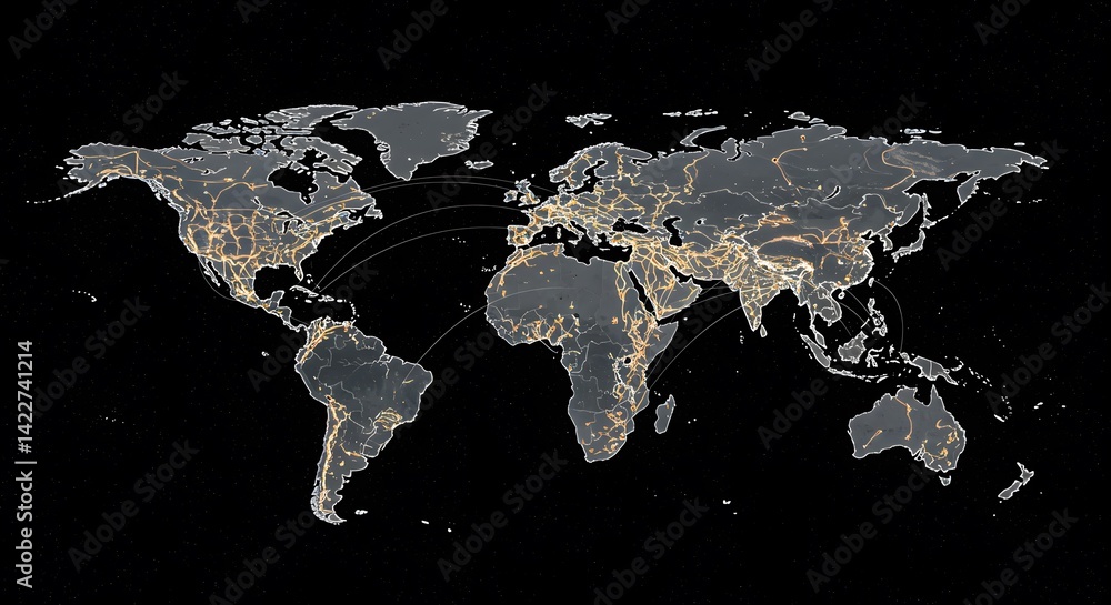 Poster global network connections: a visual representation of worldwide interconnectivity