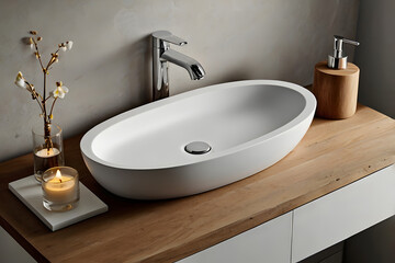 Fototapeta premium a modern countertop basin sink in matte white ceramic