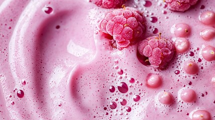 Healthy raspberry smoothie close-up food photography in a cozy atmosphere