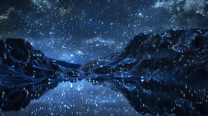 Fototapeta premium Magical Starfall: Shooting Stars Reflecting on Crystal Clear Lake at Night