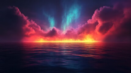 Naklejka premium Aurora borealis night sky over calm water