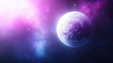 Obraz premium Celestial Body Nebulae and Stars Dreamlike Sci-Fi High-resolution Wide shot, Cratered surface Orbiting cosmic body, Purple nebula backdrop Vivid cosmic tones Sci-fi fantasy art