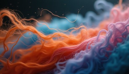 Obraz premium Colorful Fiber Abstract: A Vibrant and Textured Background of Orange, Pink, and Blue Strands