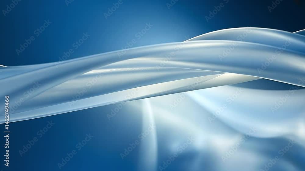 Poster elegant translucent fabric smooth blue curves flowing gracefully, creating serene and calming atmosp
