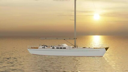 Big sailing yacht boat driving on the ocean on a sunny day. 4K Ultra HD 3840x2160