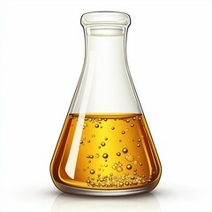 Laboratory Beaker Filled with Yellow Liquid on White Background