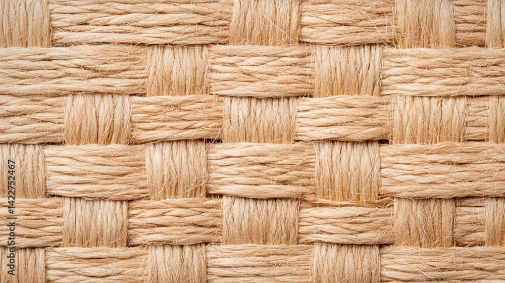 Poster a close-up view of a textured woven surface made from natural fibers, showcasing intricate patterns 